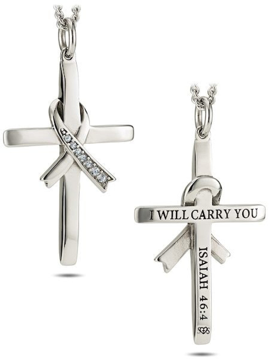 Shields of Strength Women's Stainless Cross with Crystal Ribbon Necklace-Isaiah 46:4 - The Tool Store