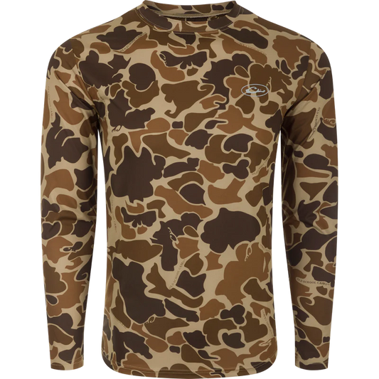 Drake Waterfowl Youth Performance Crew Camo Print LS Old School - The Tool Store