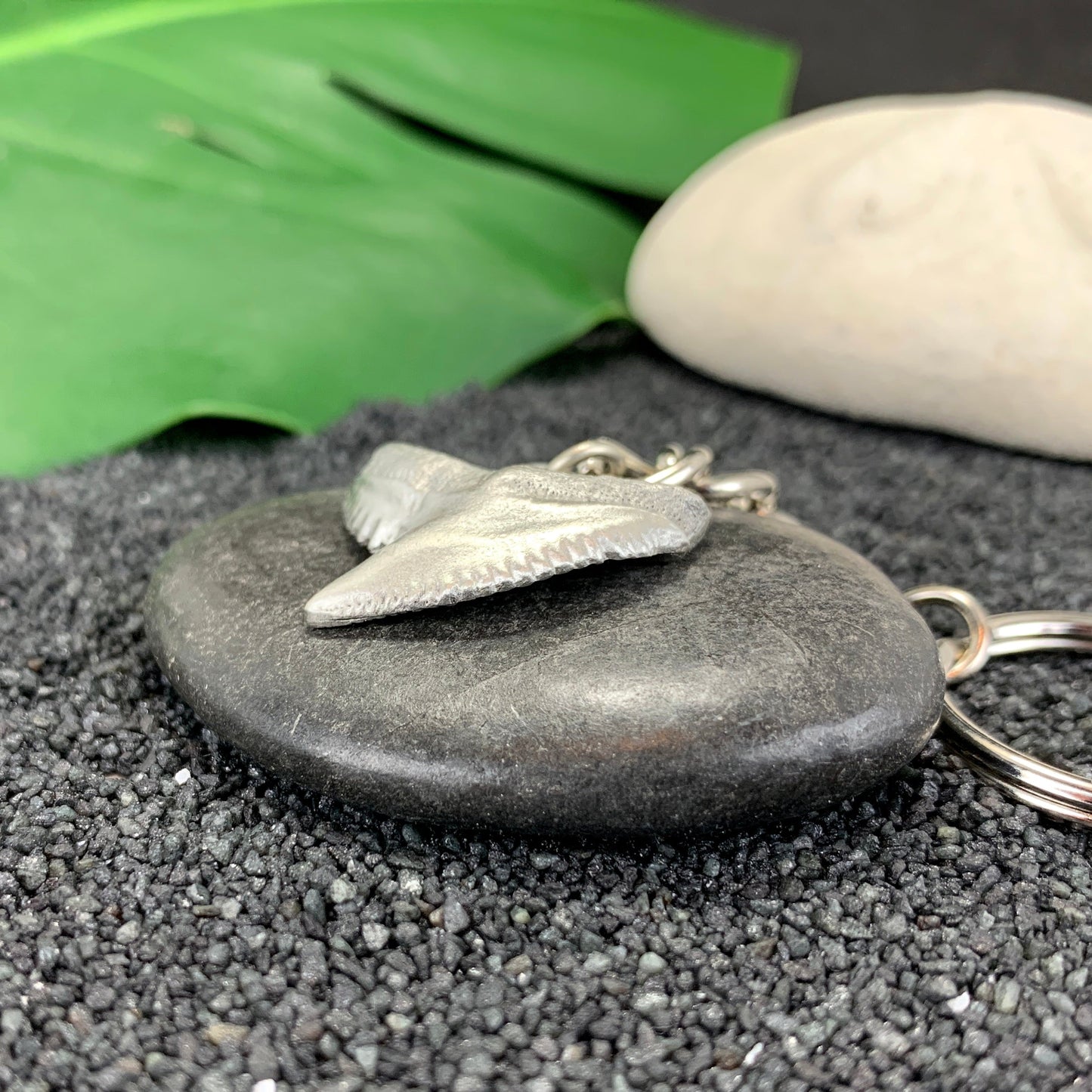 Shark Tooth Keychain, Shark Tooth Key Ring, Tiger Shark Tooth Keychain, Gifts for Shark Lovers, Shark Key Fob, Pewter Key Chain, Scuba Gifts - The Tool Store