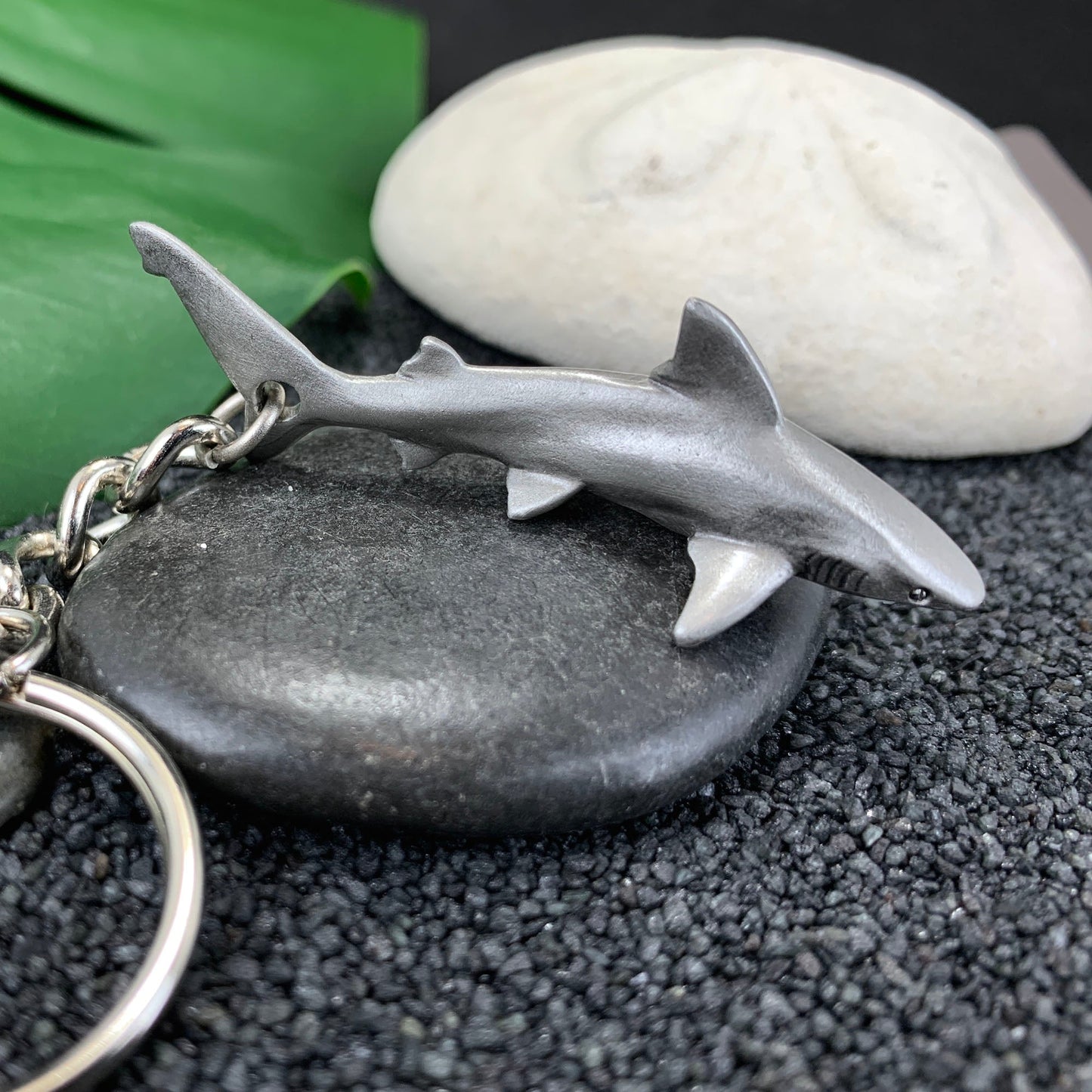 Reef Shark Keychain for Men and Women- Grey Reef Shark Keychain Charm, Gifts for Shark Lovers, Realistic Antique Pewter Keyring, Reef Shark Key Fob - The Tool Store