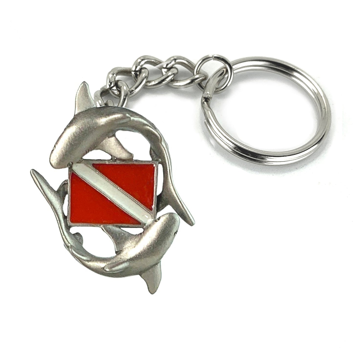 Shark Diver Key Chain, Shark Keyring with Diver Flag, Circling sharks, Gifts for shark lover, Scuba Diver Gifts - The Tool Store