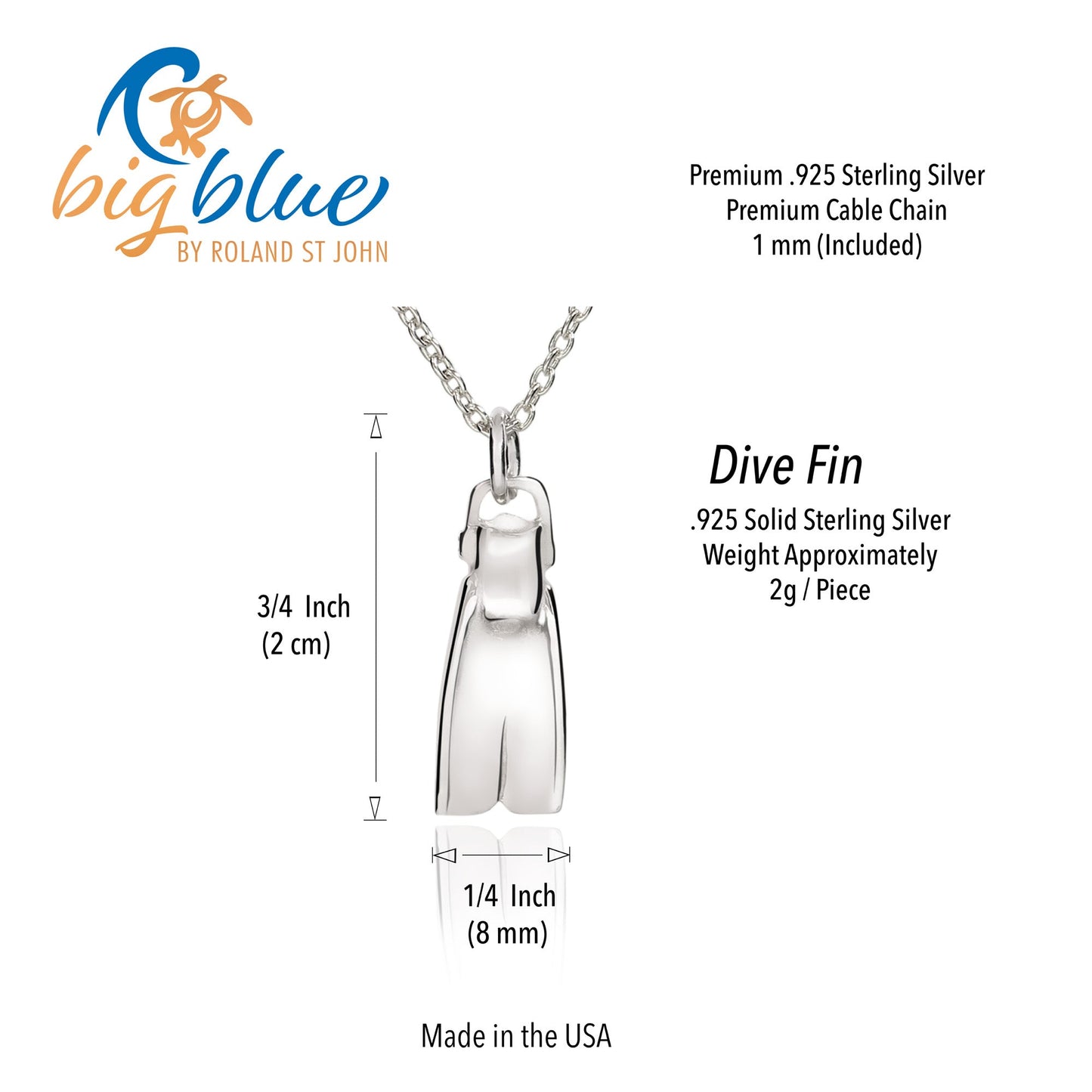 Scuba Diver Fin Necklace for Women Sterling Silver- Dive Flipper Necklace, Small Dive Fin Necklace, Scuba Diving Jewelry - The Tool Store