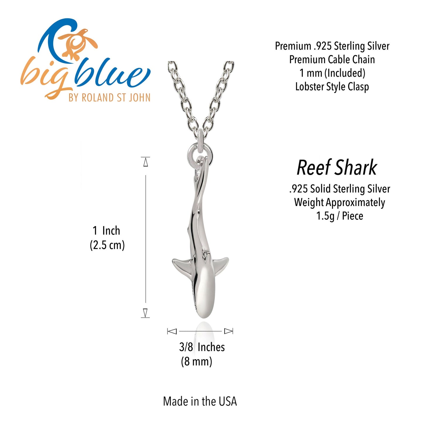 Shark Necklace for Woman and Teens Sterling Silver- Mini Shark Charm Sterling, Shark Charm, Mini Shark Pendant Sterling Silver - The Tool Store