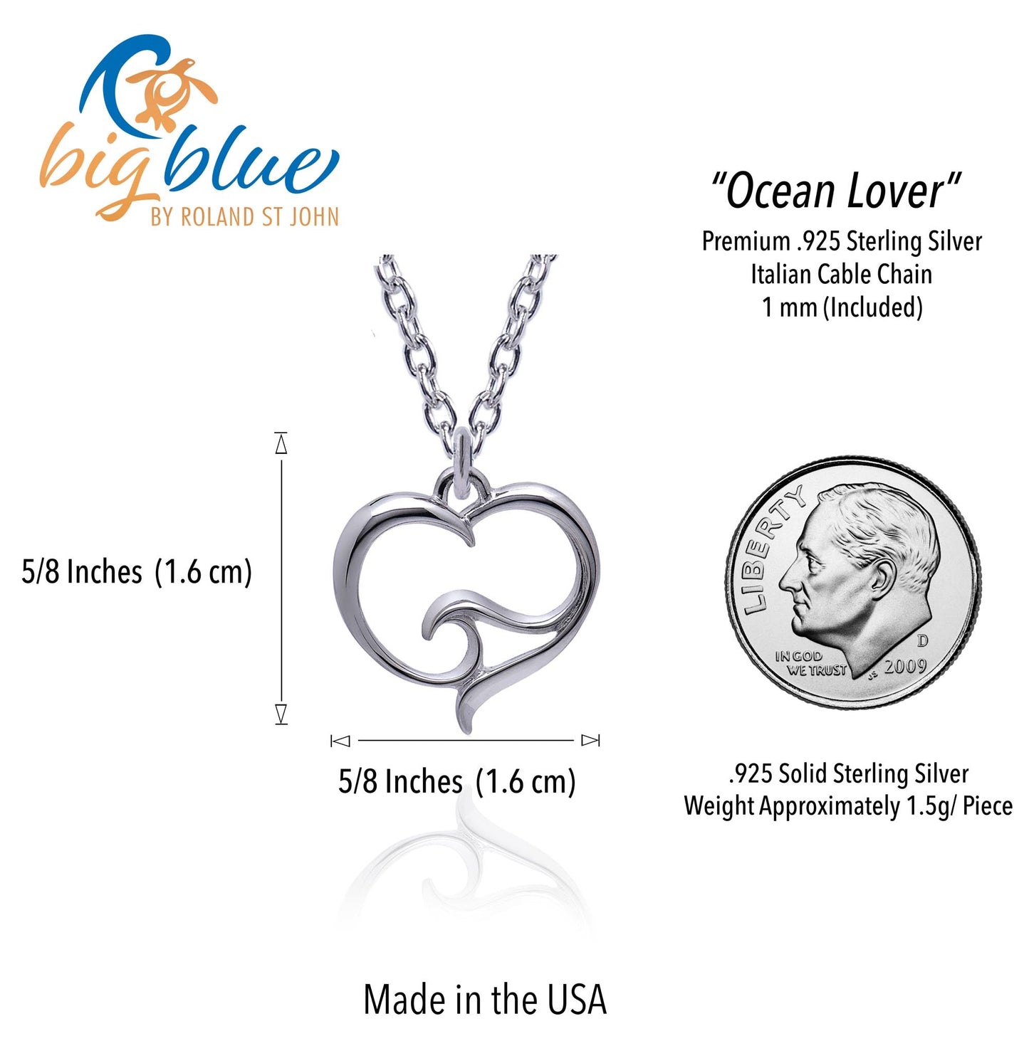Ocean Wave Necklace Sterling Silver- Heart of the Ocean Pendant, Ocean Lover Gifts, Sea Life Jewelry - The Tool Store