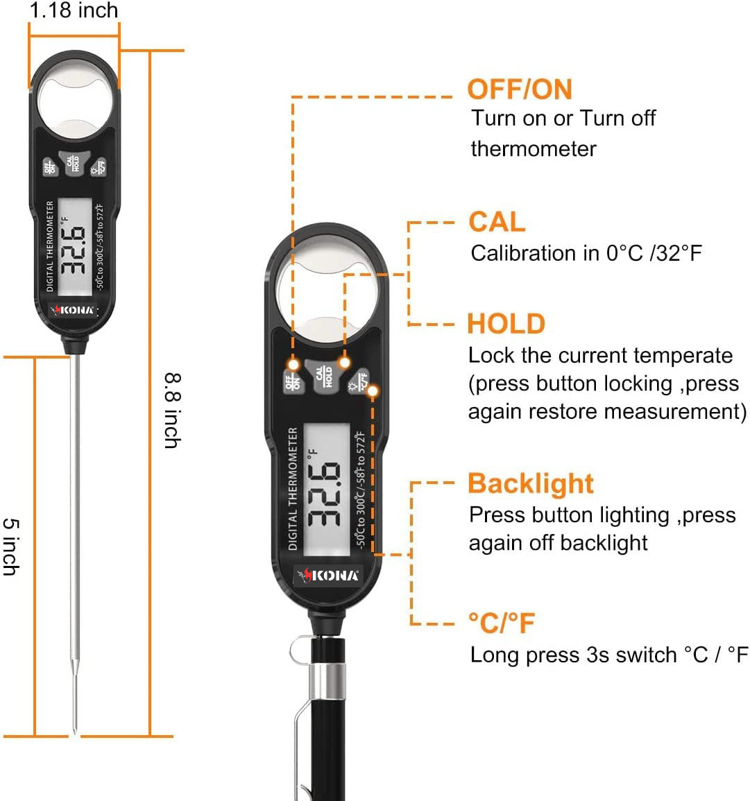 Kona Digital Meat and Candy Thermometer with Backlit LED Screen - Compact and Accurate Cooking Tool for Perfectly Cooked Food Every Time! Ideal for BBQ, Grilling, Kitchen, Oven, and Smoker - The Tool Store