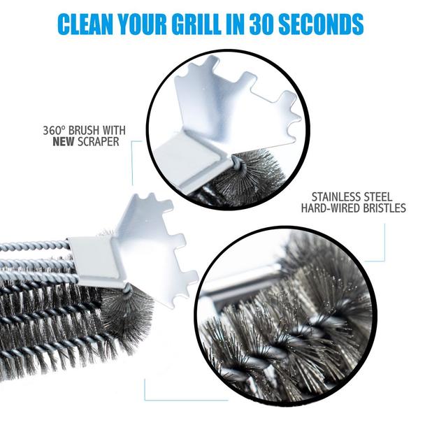 Kona Speed/Scrape Grill Brush & Scraper with Flex Grip Handle - Stainless Steel Bristles - The Tool Store