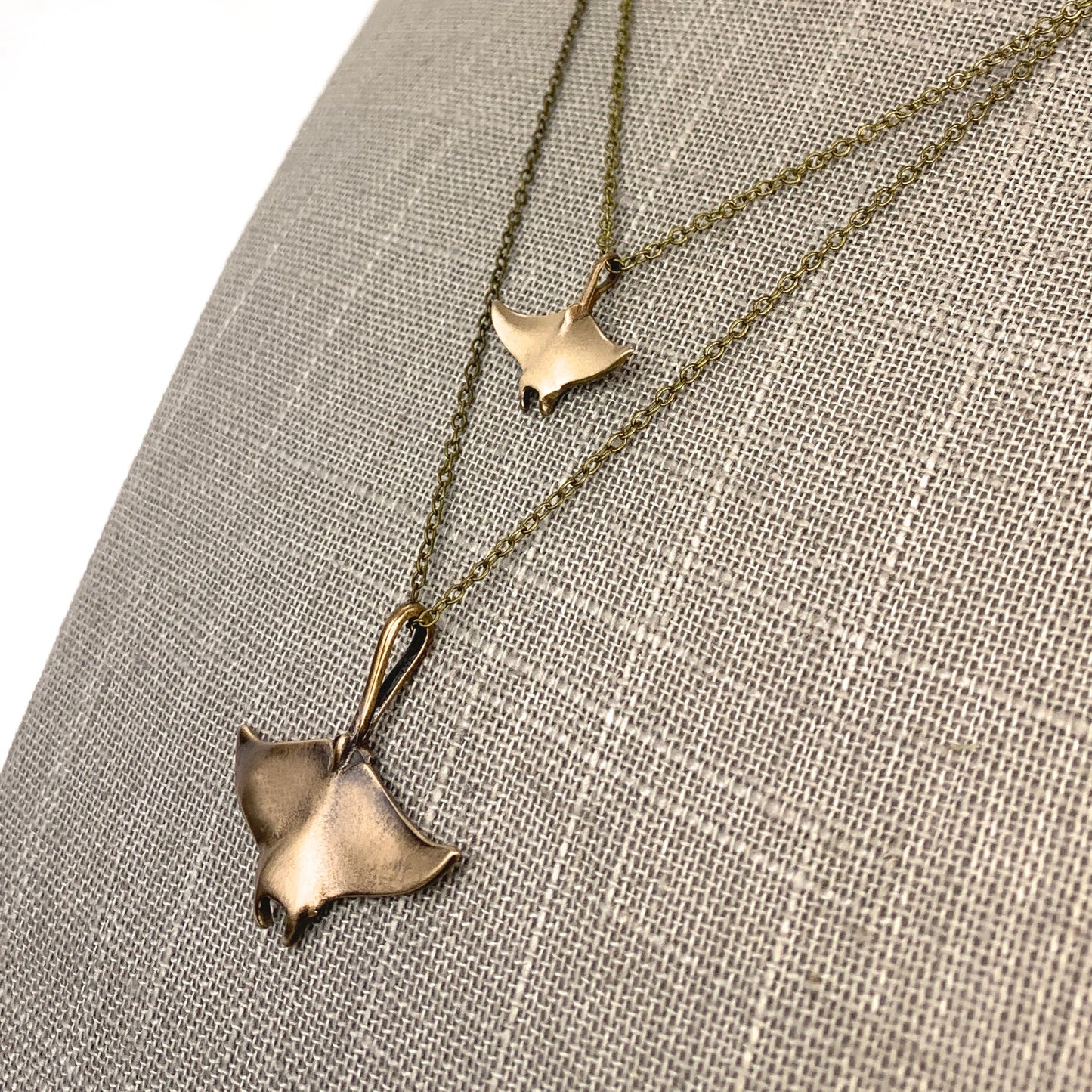 Boho Manta Ray Necklace for Women- Bronze Beachy Boho Necklace, Layered Manta Ray Necklace, Sea Life Gifts, Bronze Stingray, Brown Manta Ray Necklace - The Tool Store