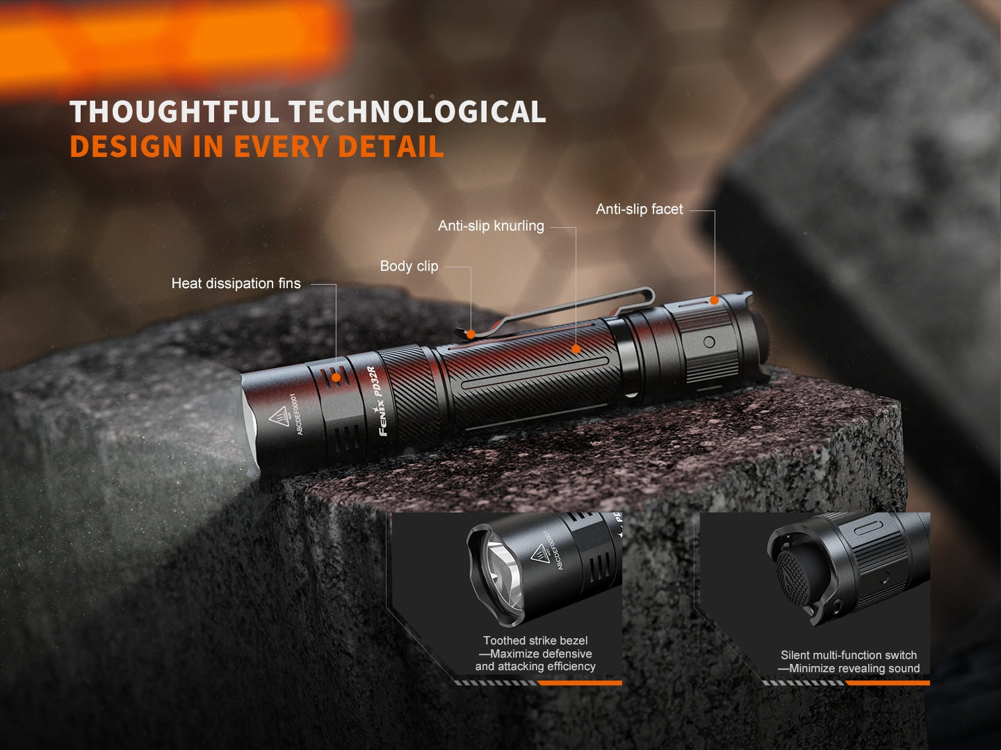 Fenix PD32R Rechargeable Silent Switch LED Flashlight - The Tool Store