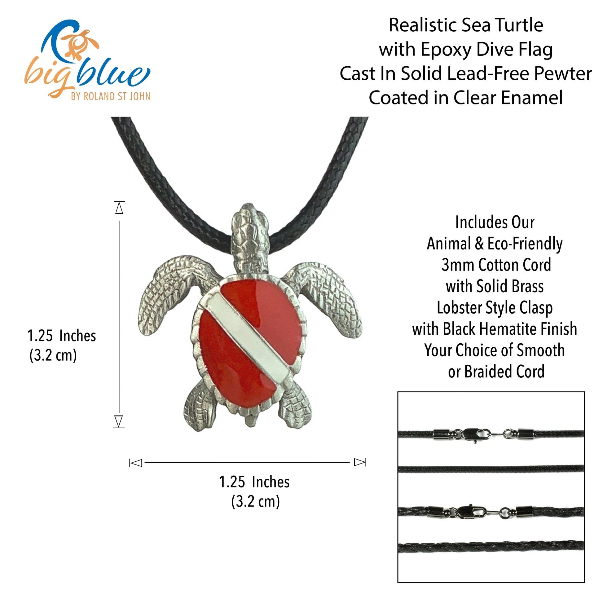 Sea Turtle Necklace Pendant with Dive Flag-  Dive Flag Sea Turtle Gifts, Dive Turtle Necklaces, Diving Gifts for Turtle Lovers, Jewelry for Divers - The Tool Store