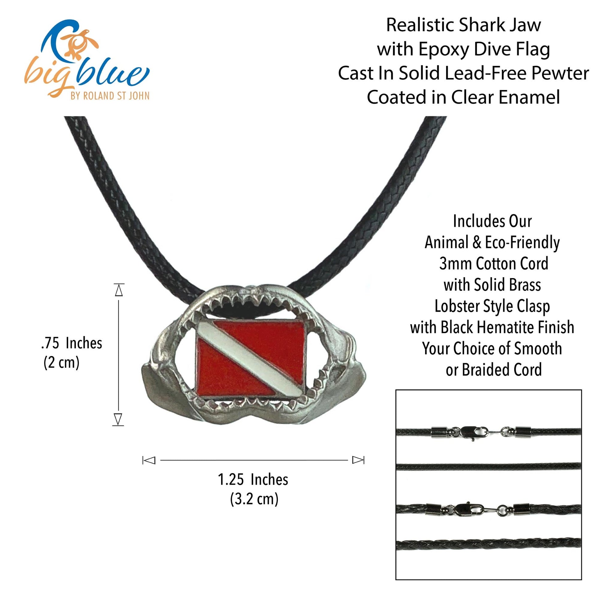 Shark Jaw Necklace- Shark Tooth Gifts, Shark Tooth Necklace, Gifts for Shark Lovers, Scuba Diving Jewelry, Shark Tooth Charm with Dive Flag - The Tool Store