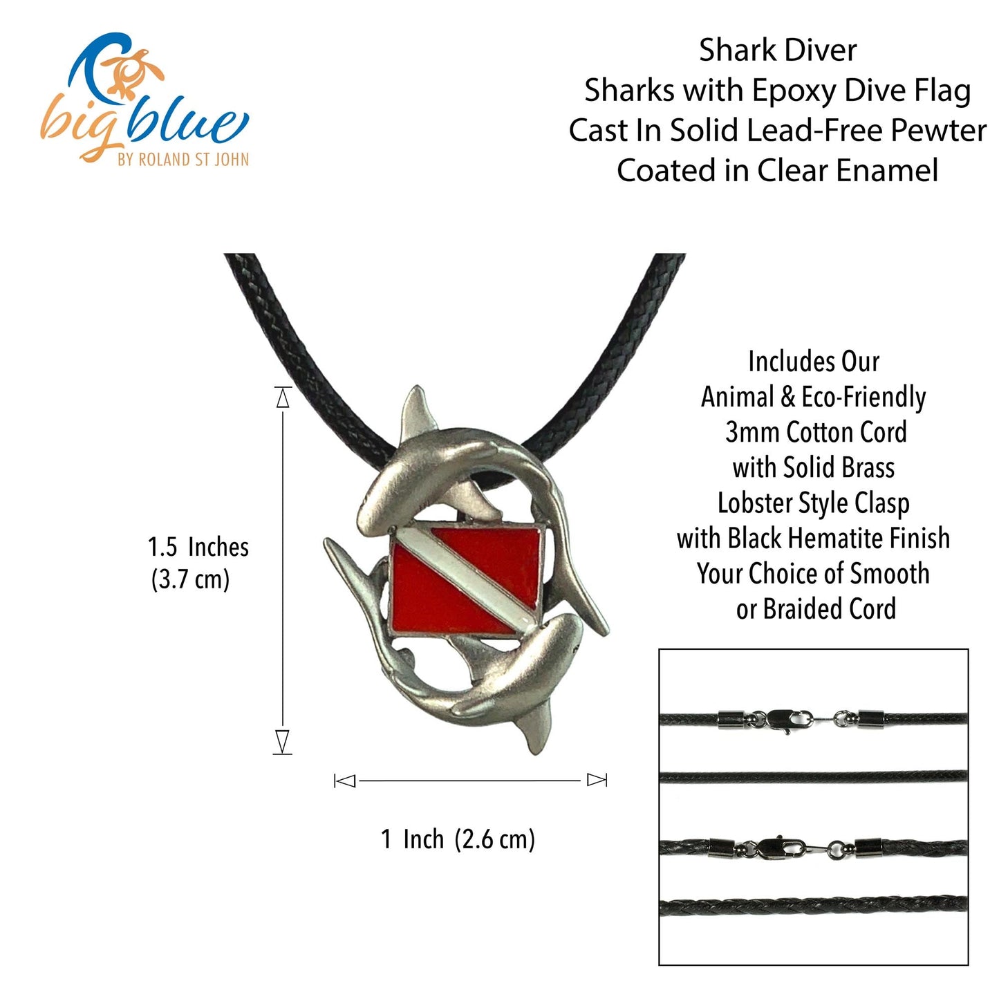 Shark Diver Necklace Pendant- Shark Gifts for Women and Men, Reef Shark Necklace, Gifts for Shark Divers, Dive Flag Jewelry, Sharks Charm - The Tool Store