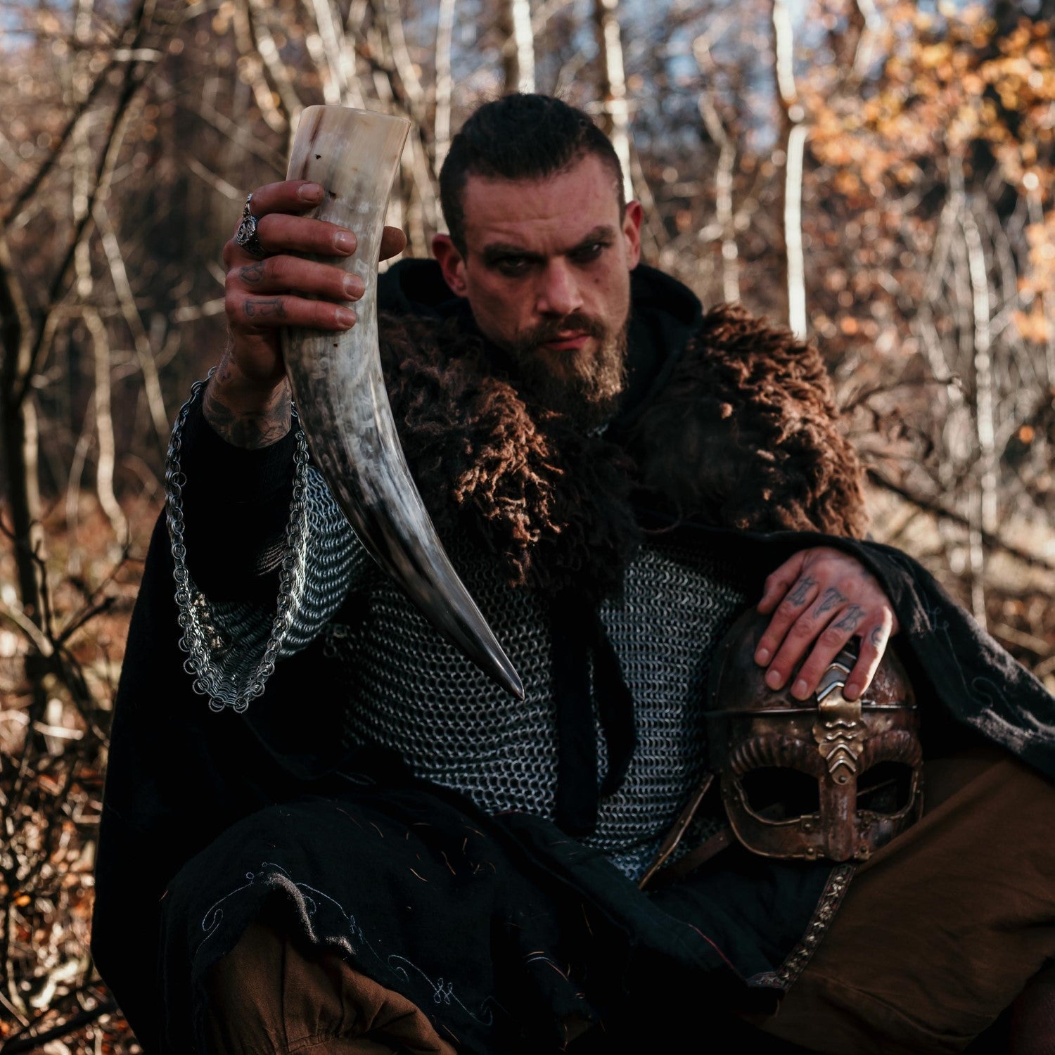 Curved Drinking Horn with Wooden Stand - The Tool Store