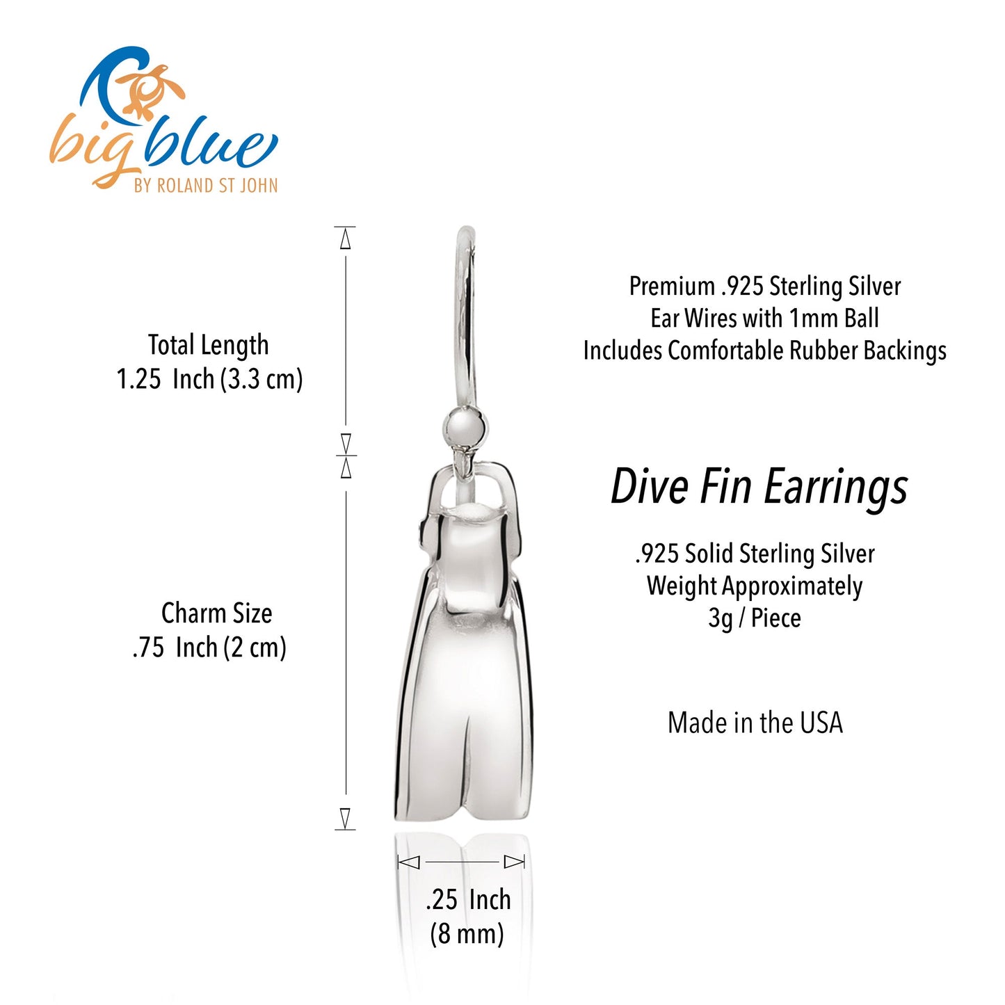Dive Fin Earrings for Women Sterling Silver- Scuba Diving Gifts for Women, Scuba Diving Earrings, Dive Fin Charm Earrings, Gifts for Scuba Divers - The Tool Store