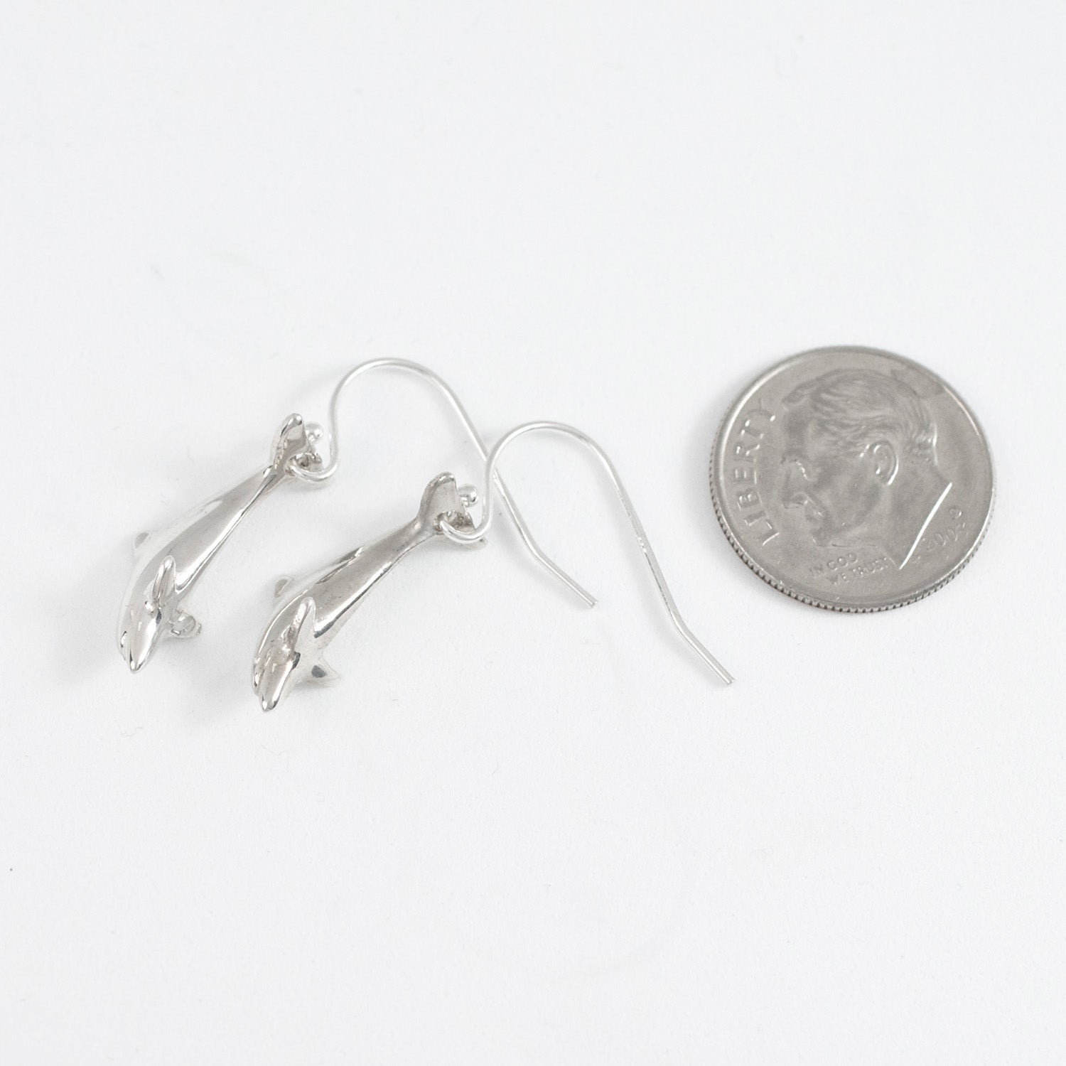 Dolphin  Drop Earrings Sterling Silver,  Ocean Theme Mini Realistic Sea Life Dolphin Earrings - The Tool Store