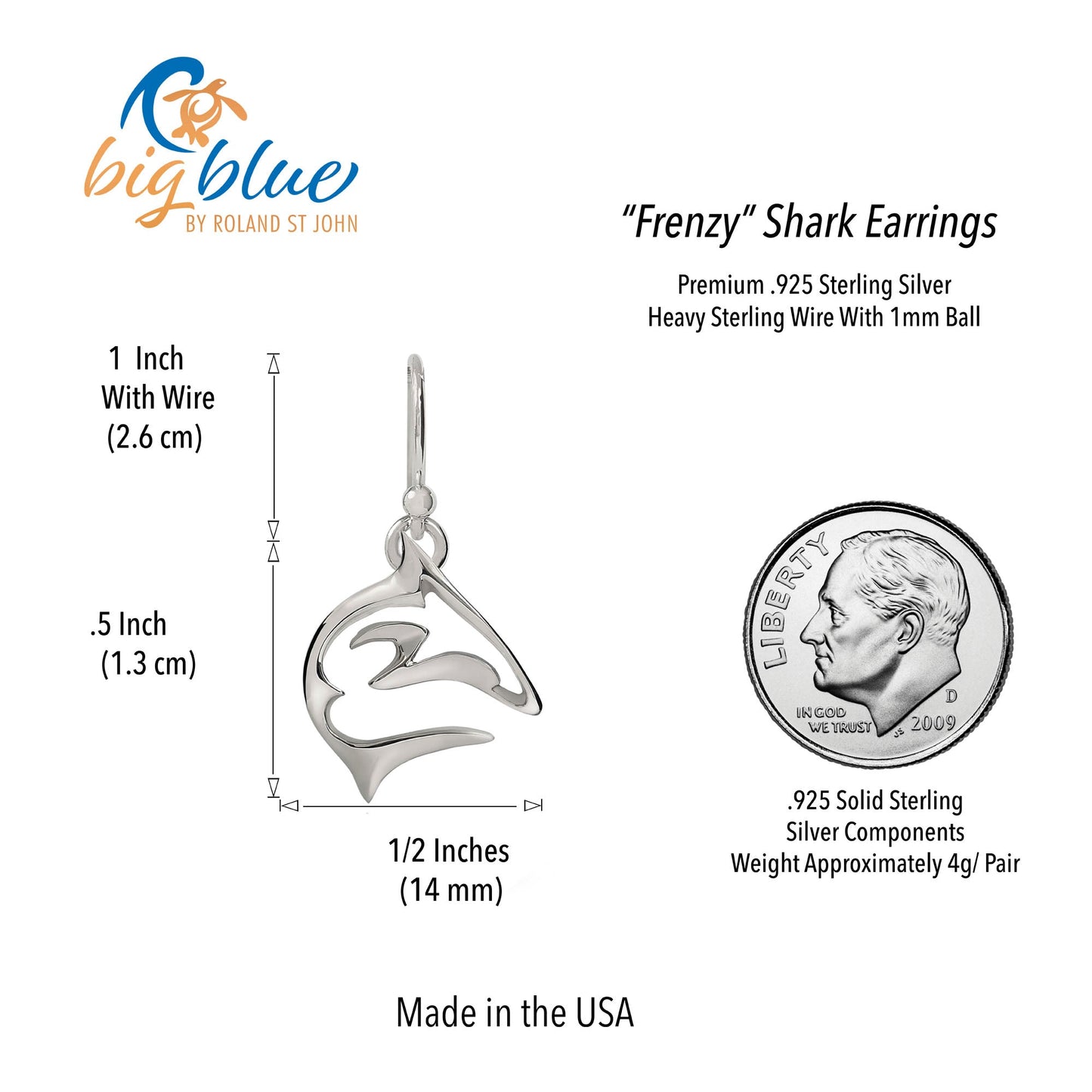 Shark Earrings for Women Sterling Silver- Shark Drop Earrings, Sterling Silver Shark Dangle Earrings, Gifts for Shark Lovers, Shark Charms - The Tool Store