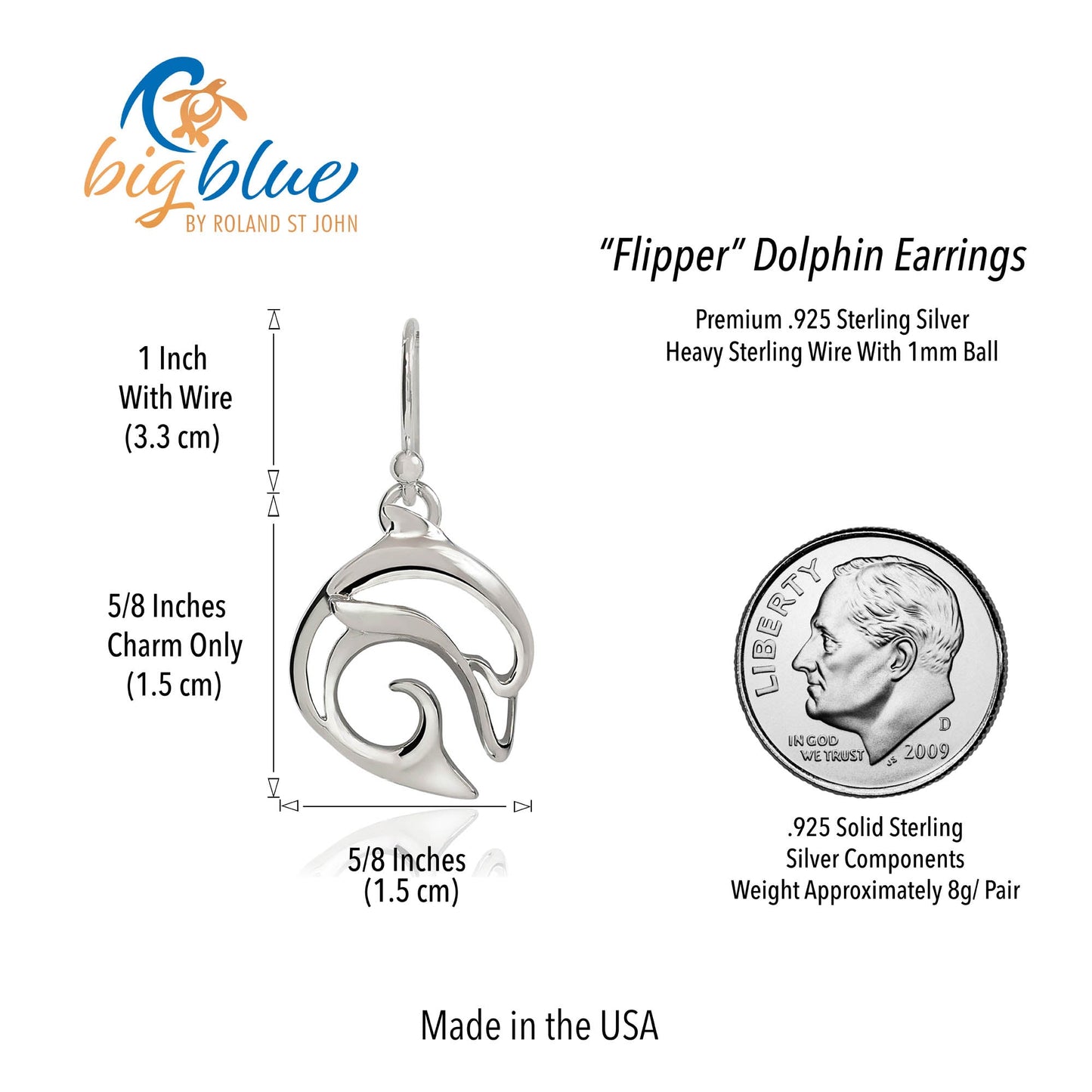 Dolphin Drop Earrings for Women Sterling Silver- Dolphin Dangle Earrings for Women, Dolphin Charm Earrings, Dolphin Dangle Earrings Sterling Silver - The Tool Store