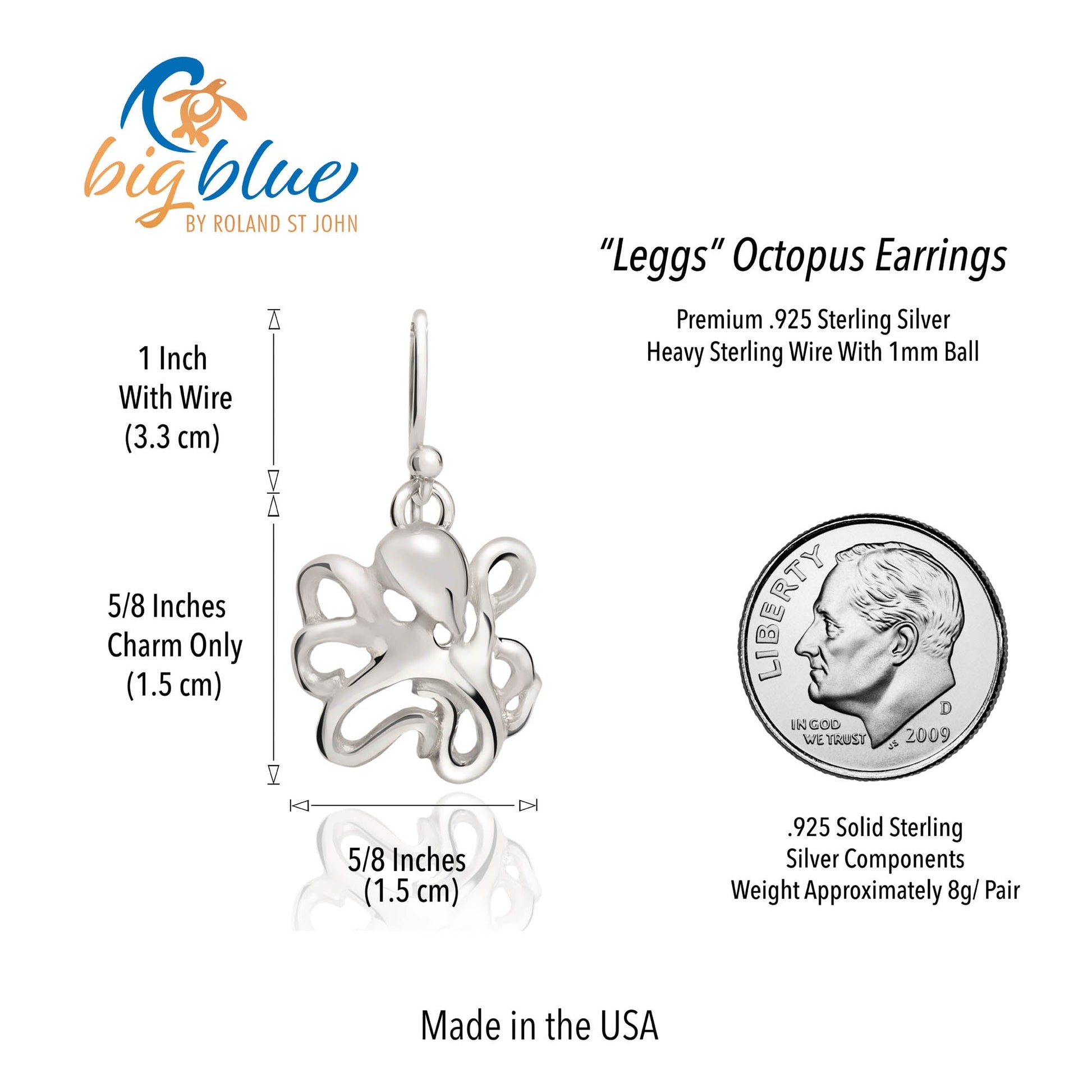 Octopus Earrings Sterling Silver- Octopus Drop Earrings, Dangle Octopus Earrings, Gifts for Octopus Lovers, Octopus Gifts, Sea Life Earrings - The Tool Store