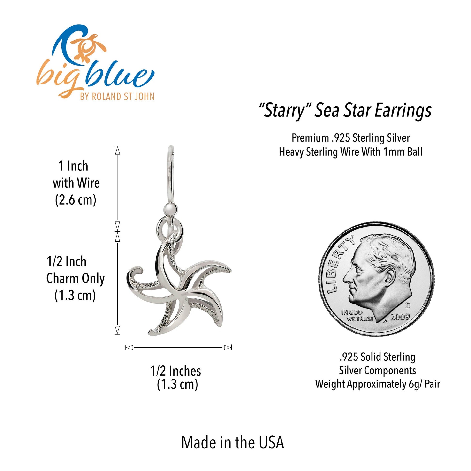 Starfish Drop Earrings Sterling Silver- Small Sea Star Earrings, Small Starfish Dangle Earring Charms, Sea Star Jewelry Sterling Silver - The Tool Store