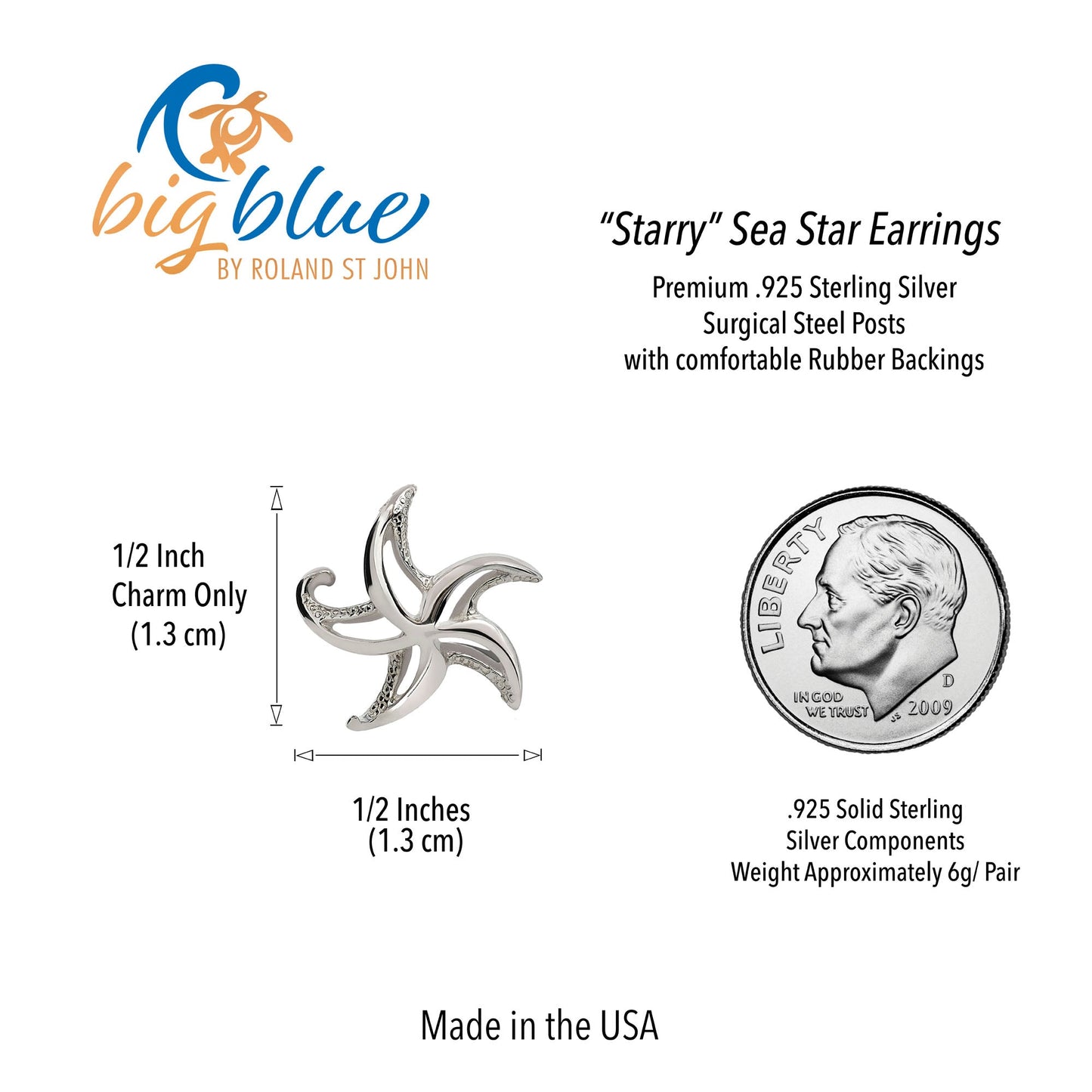 Starfish Post Earrings Sterling Silver- Small Sea Star Earrings, Small Starfish Stud Earring Charms, Sea Star Jewelry Sterling Silver - The Tool Store