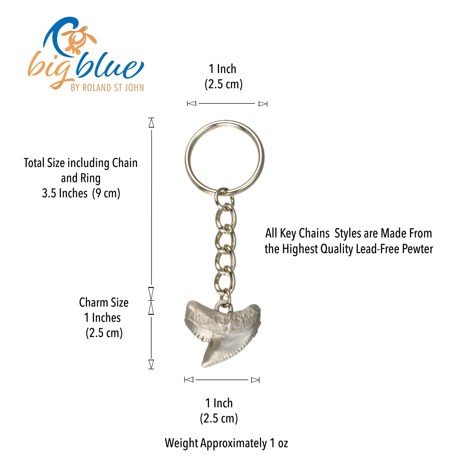 Shark Tooth Keychain, Shark Tooth Key Ring, Tiger Shark Tooth Keychain, Gifts for Shark Lovers, Shark Key Fob, Pewter Key Chain, Scuba Gifts - The Tool Store