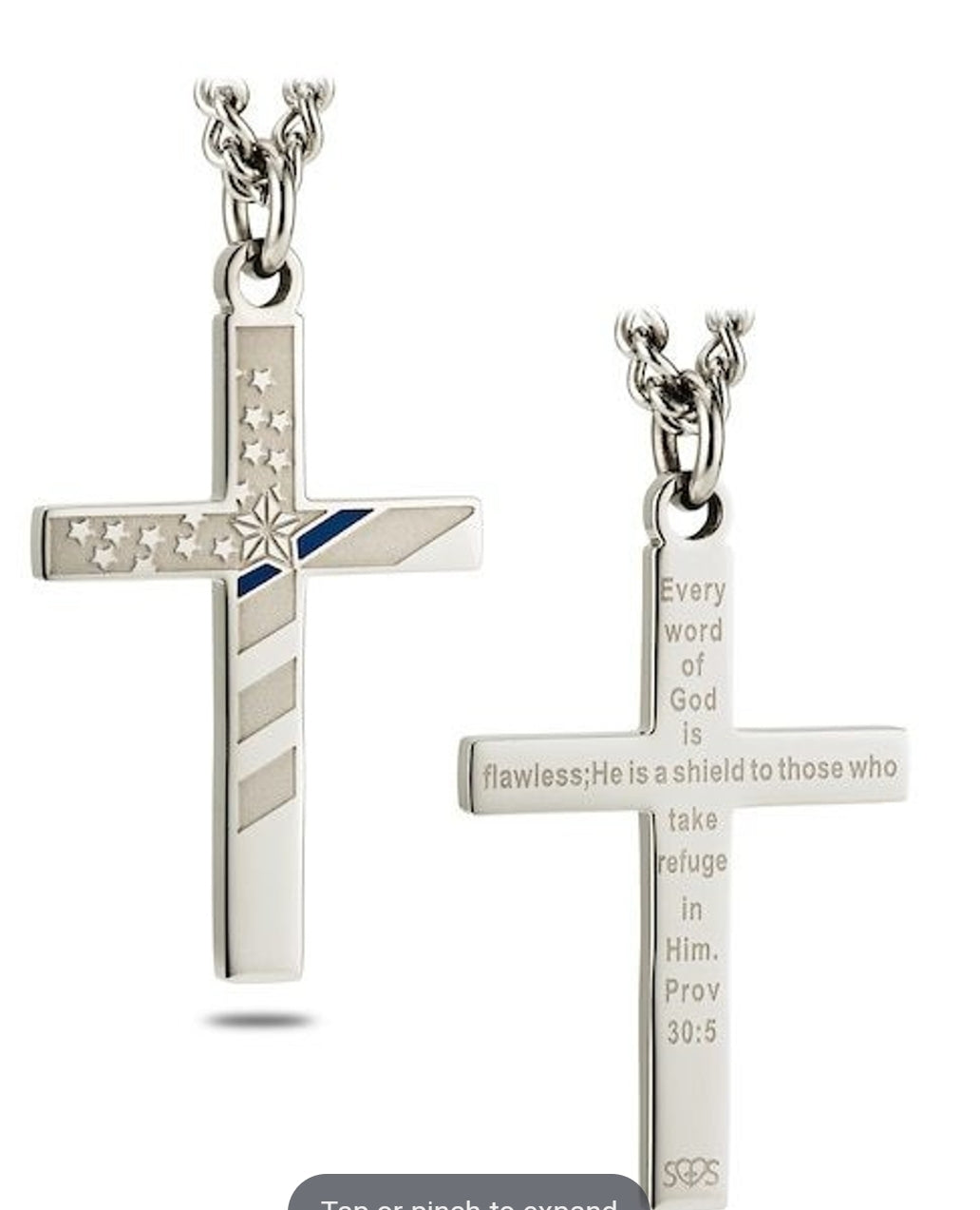 Men's Thin Blue Line Flag Cross Necklace - Proverbs 30:5 - The Tool Store