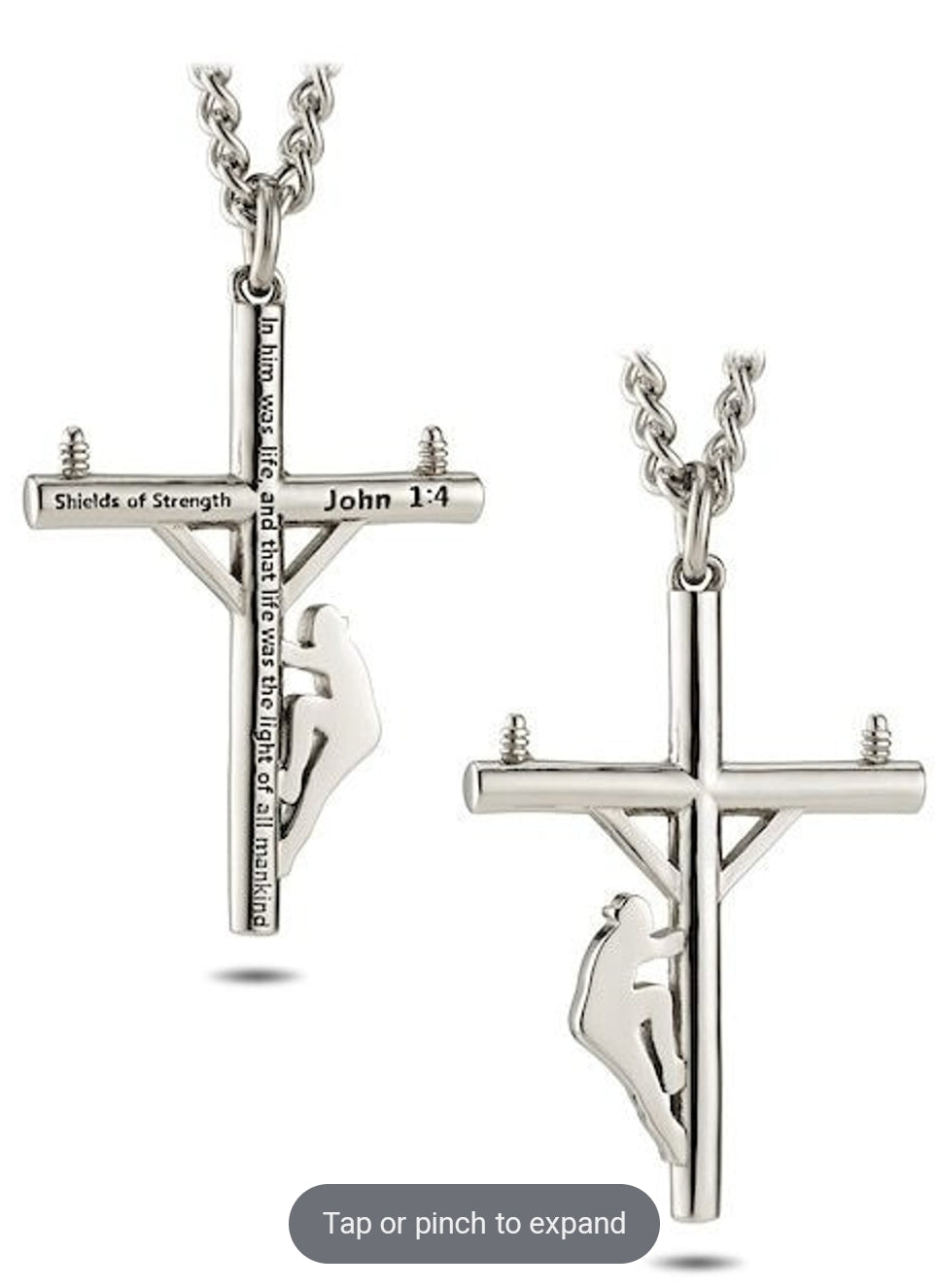 Men's Stainless Steel Lineman Cross Necklace - John 1:4 - The Tool Store