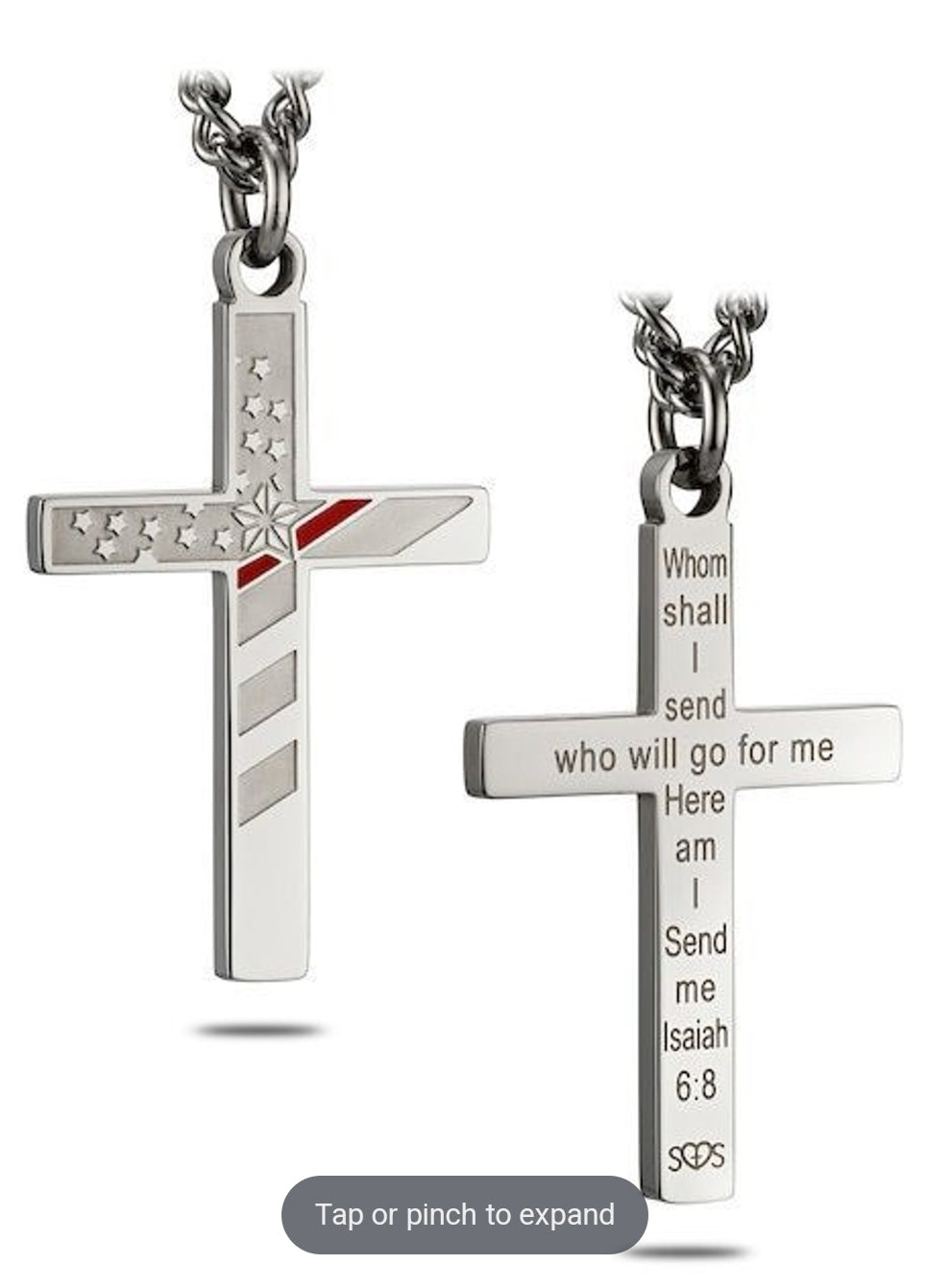 Shields of Strength Men's Stainless Steel Firefighter Flag Cross with Thin Red Line Necklace Inscribed with Isaiah 6:8 Bible Verse - - The Tool Store