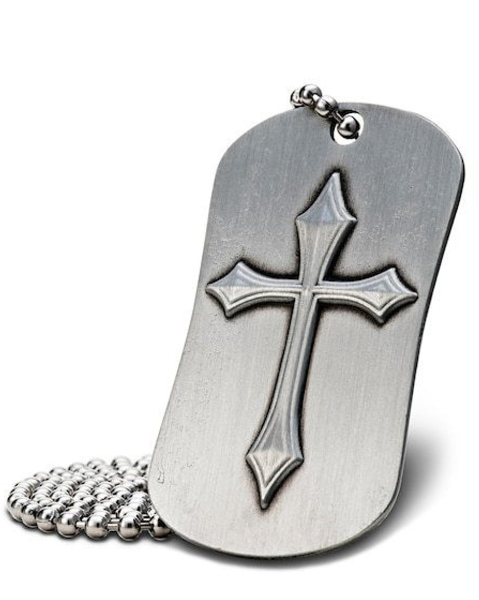 Shields of Strength Phil 4:13-Antique Finish Dog Tag w/ Cross Necklace - The Tool Store