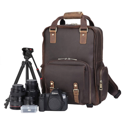 The Gaetano | Large Leather Backpack Camera Bag with Tripod Holder - The Tool Store