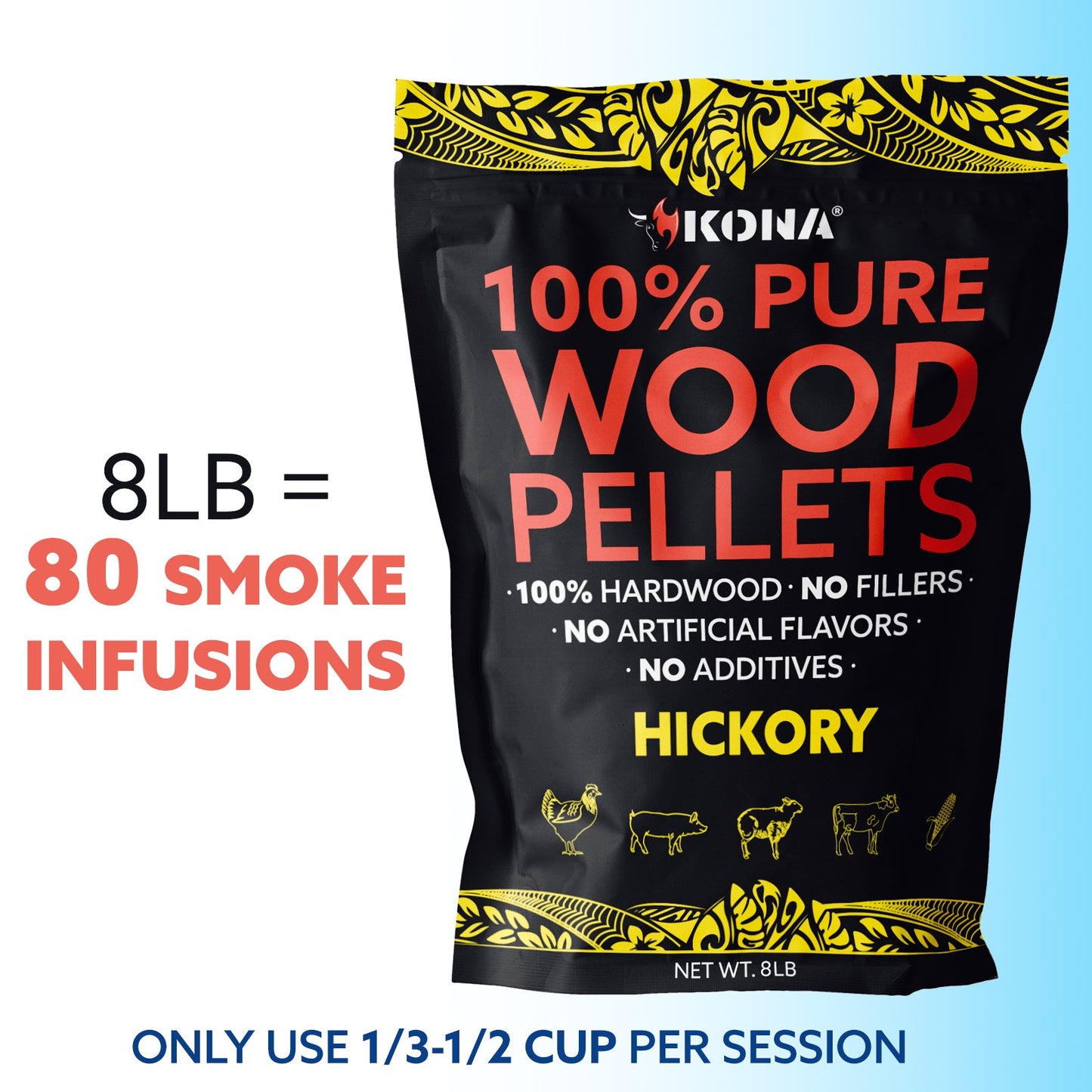 Kona 100% Hickory Wood Pellets - Grilling, BBQ & Smoking - Concentrated Pure Hardwood - Bold Smoke - The Tool Store