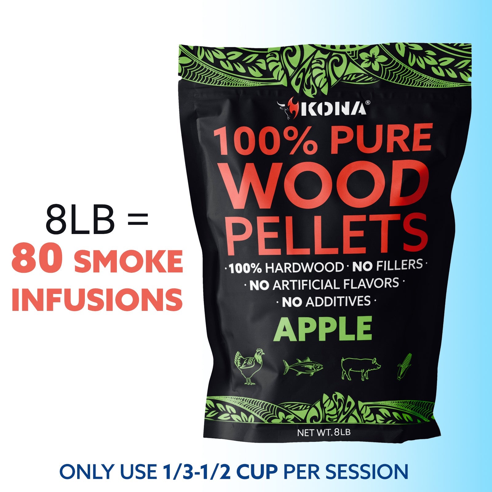 Kona 100% Apple Wood Pellets - Grilling, BBQ & Smoking - Concentrated Pure Hardwood - Mellow Smoke - The Tool Store