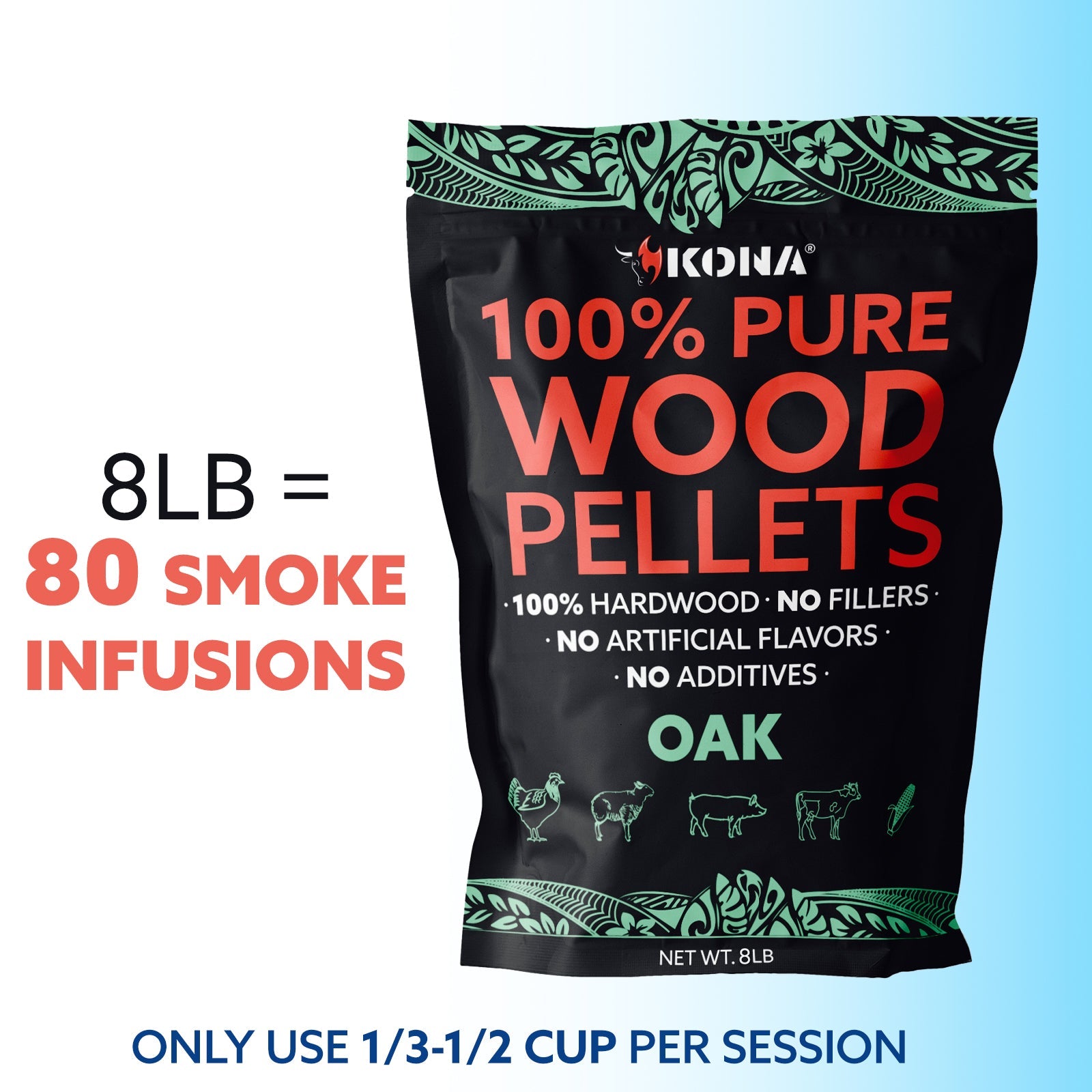 Kona 100% Oak Wood Pellets - Grilling, BBQ & Smoking - Concentrated Pure Hardwood - Mellow Smoke - The Tool Store