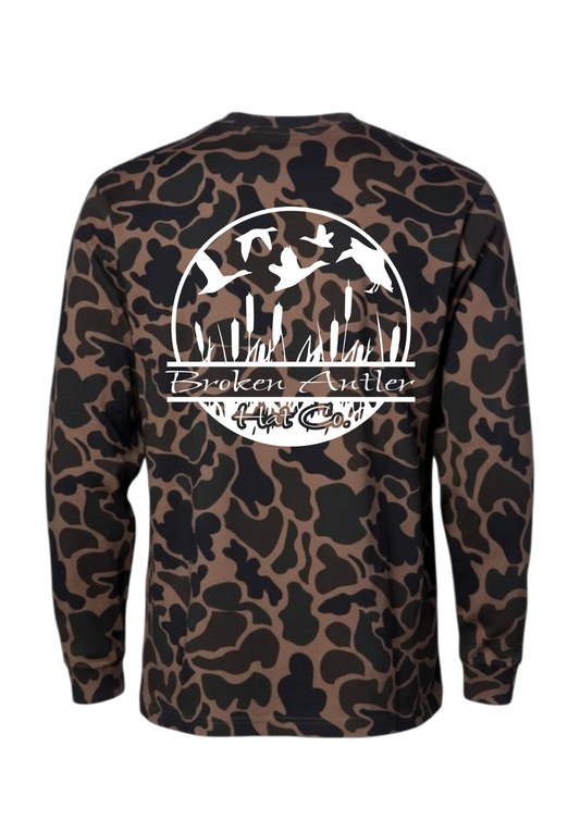 Broken Antler Hat Co.- The Cattails Long Sleeve Shirt Old School Duck Camo