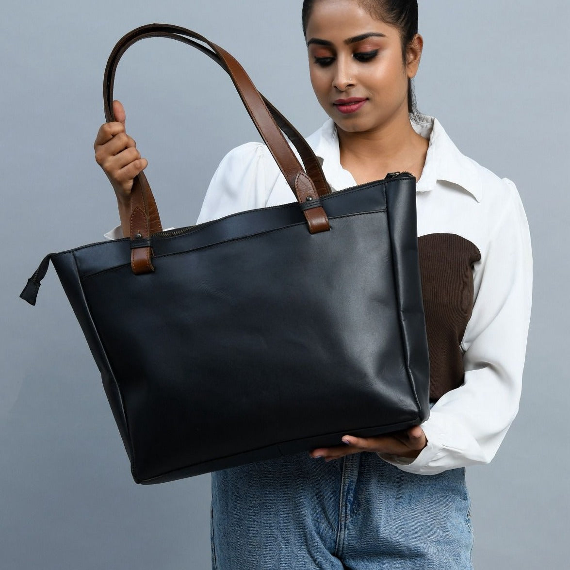 Portland Leather Tote with Zipper - The Tool Store