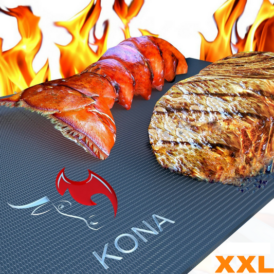 KONA XXL BBQ Grill Mats & Griddle Sheets - Set of 2 Very Large 36 inch X 25 inch Non Stick Cooking Liners, Cut to Desired Size - The Tool Store