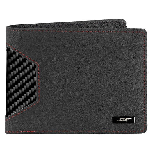 Alcantara & Real Carbon Fiber Bi-Fold Wallet (Red Stitching) - The Tool Store