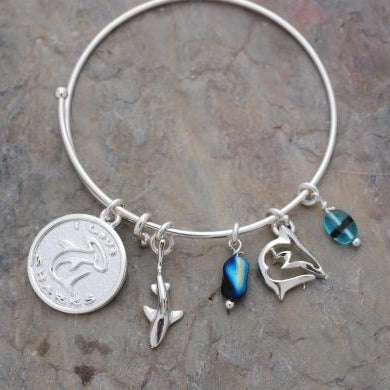 Shark Bracelet, Reef Shark Bangle Bracelet, Shark Charm Bracelet, Adjustable Bracelet for Women, Bangle Bracelet with Shark Charms - The Tool Store