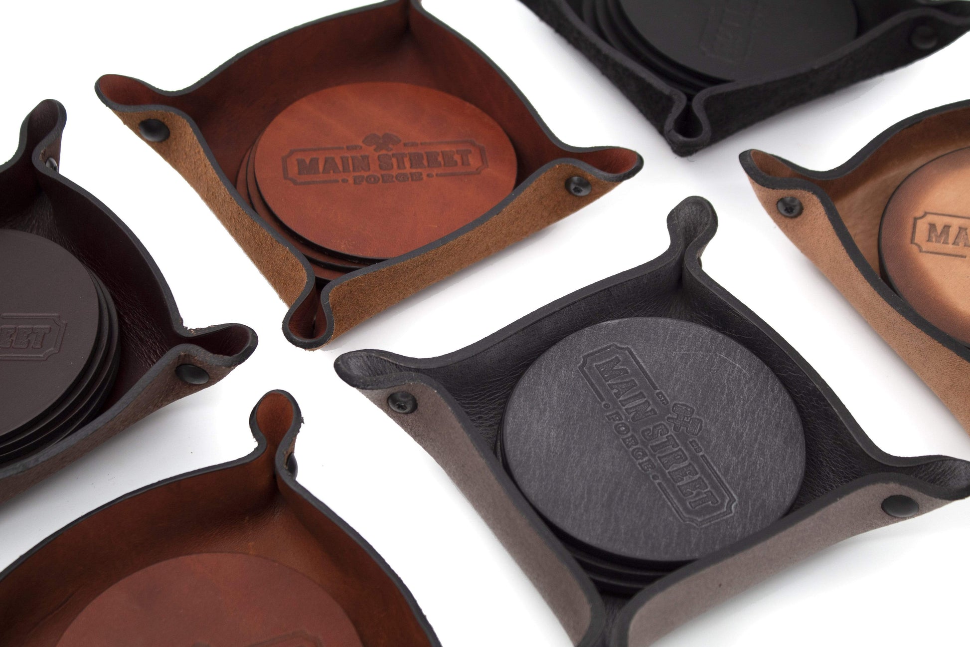Leather Coaster Set with Tray - The Tool Store