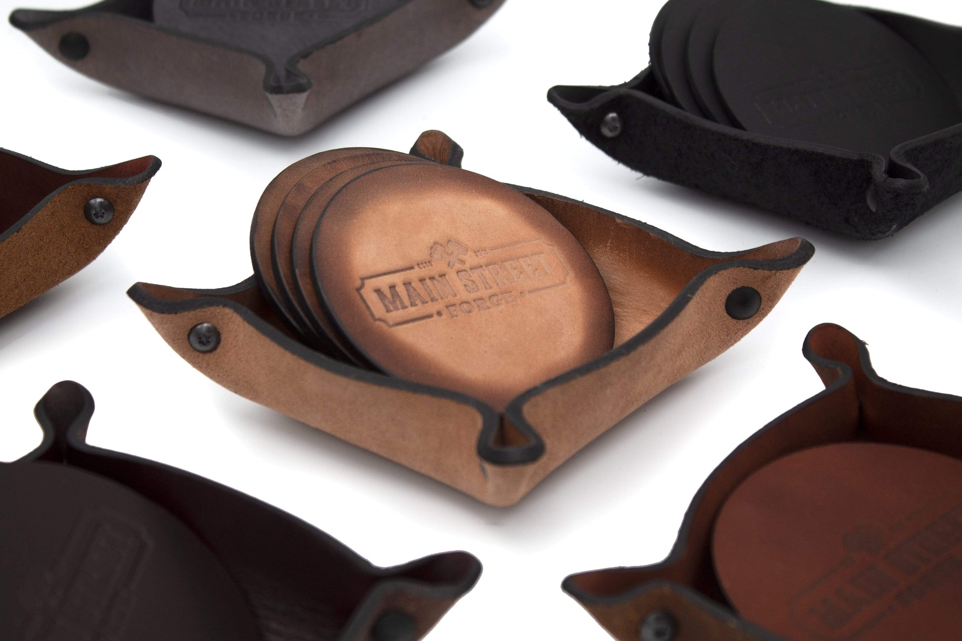 Leather Coaster Set with Tray - The Tool Store
