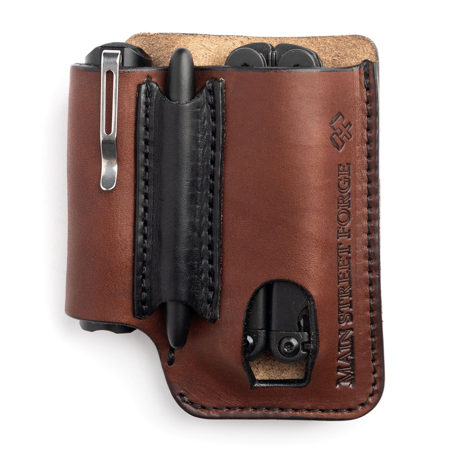 Leather EDC Pouch - Belt clip Multitool, Flashlight & Pen Sheath - The Tool Store