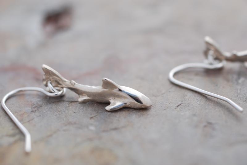 Shark Earrings for Women Sterling Silver- Shark Drop Earrings, Sterling Silver Shark Dangle Earrings, Gifts for Shark Lovers, Shark Charm Earrings - The Tool Store