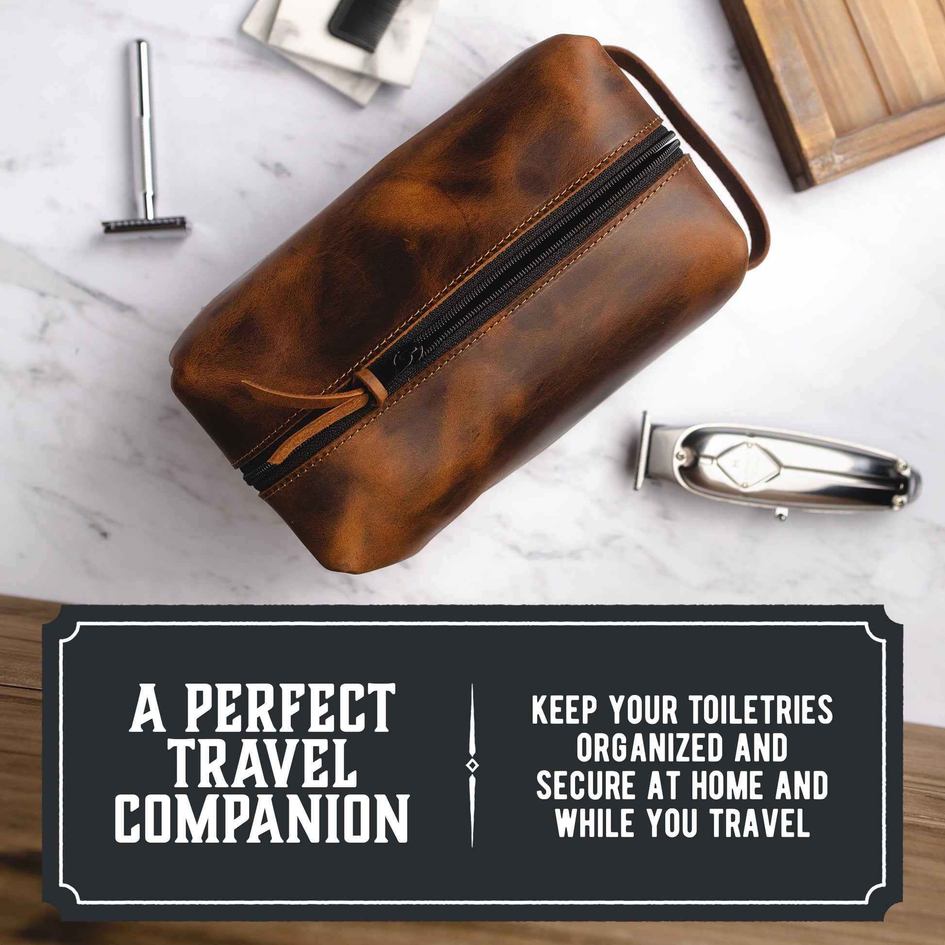 Leather Toiletry Bag for Men | Dopp Kit / Travel Pack - The Tool Store