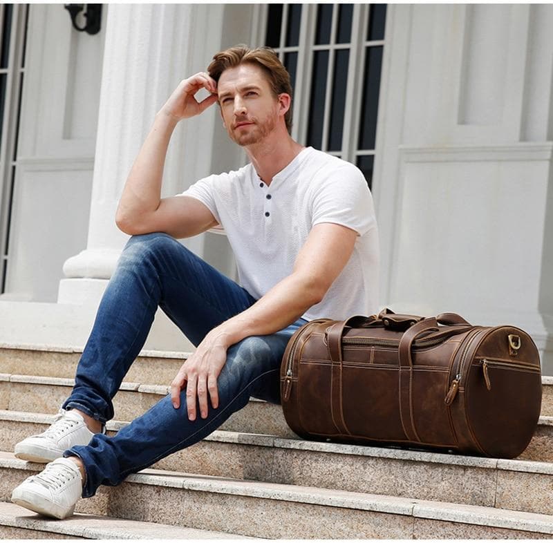 The Wainwright Weekender | Round  Vintage Leather Weekender - The Tool Store