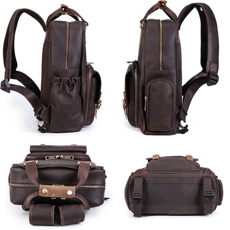 The Gaetano | Large Leather Backpack Camera Bag with Tripod Holder - The Tool Store