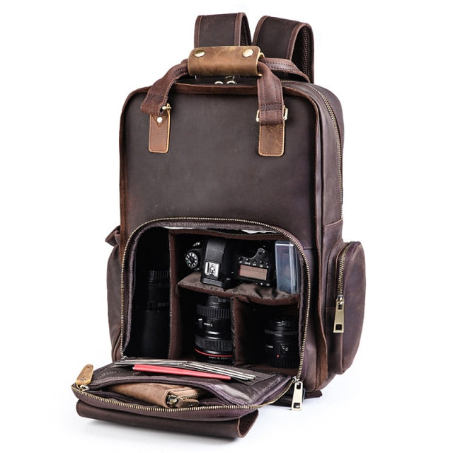 The Gaetano | Large Leather Backpack Camera Bag with Tripod Holder - The Tool Store