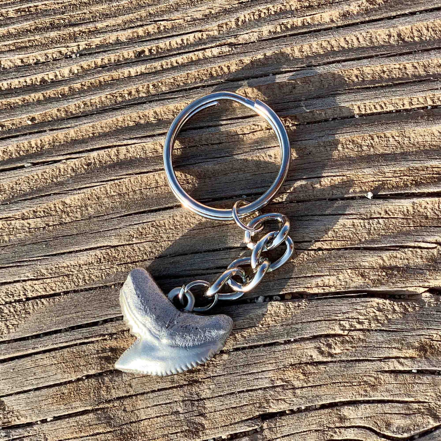 Shark Tooth Keychain, Shark Tooth Key Ring, Tiger Shark Tooth Keychain, Gifts for Shark Lovers, Shark Key Fob, Pewter Key Chain, Scuba Gifts - The Tool Store